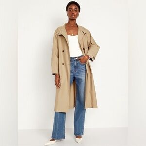 Old Navy Oversized Tan rain resistant double breast trench Coat XL